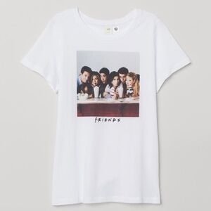 H&M WB Friends Logo White T-Shirt Women’s Size S Milkshake Chandler Phoebe Ross